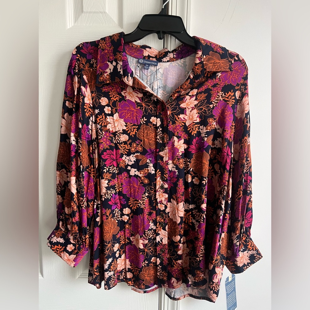 Democracy maroon Floral Blouse - 1X